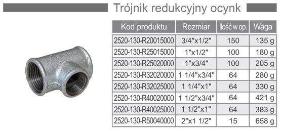 Trójnik redukcyjny żeliwny